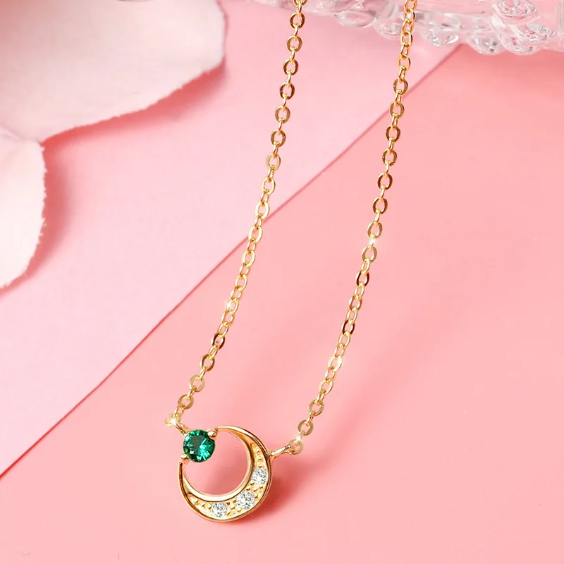 Factory Wholesale  Luxury Antique Emerald Jade Green crystal moon necklace jewelry for women banquet