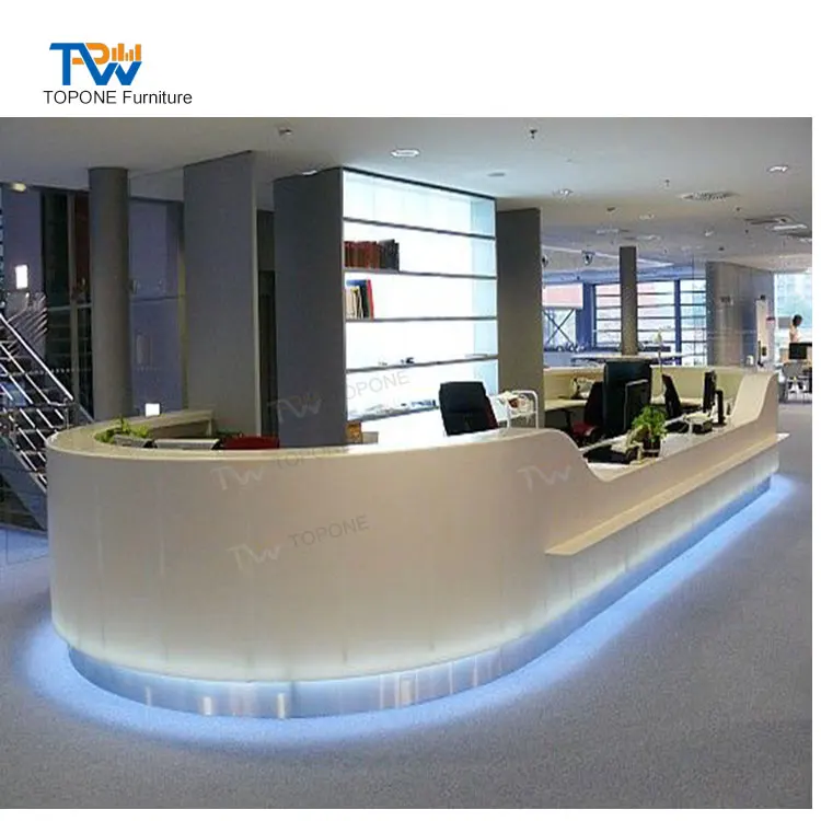 Customized Glossy Office V Shaped Desk Reception Office Furniture Wood Modern Fiberglass White Reception Desk
