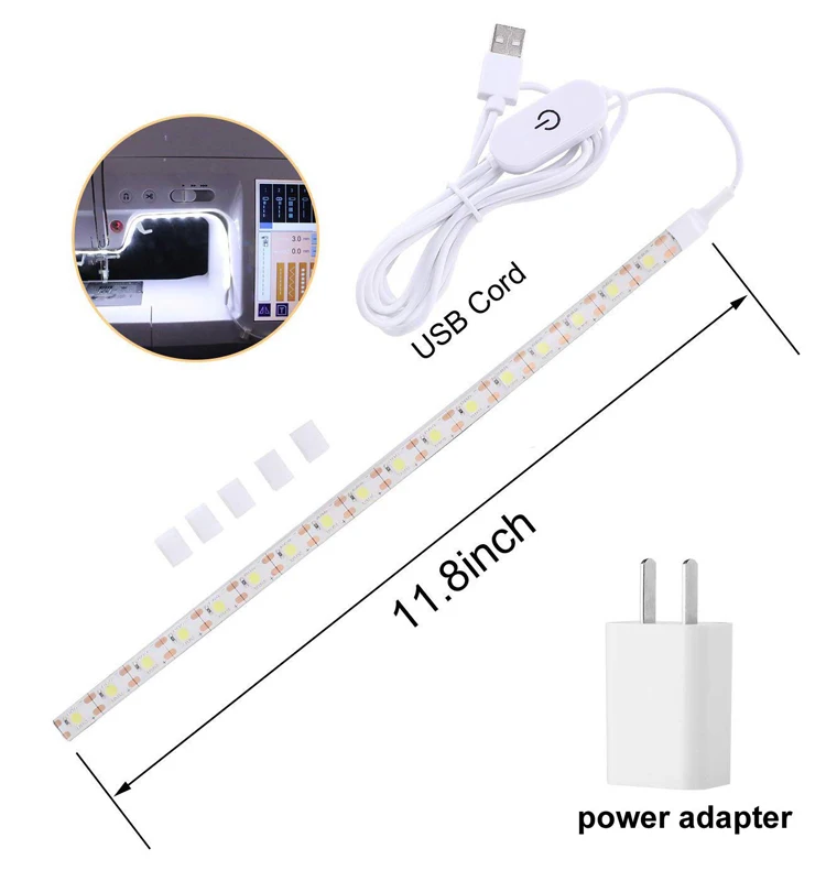 Светильник для швейной машины 11 8 дюйма USB с регулируемой яркостью Светодиодная лента переключателем ВКЛ./ВЫКЛ. 6500K холодный белый