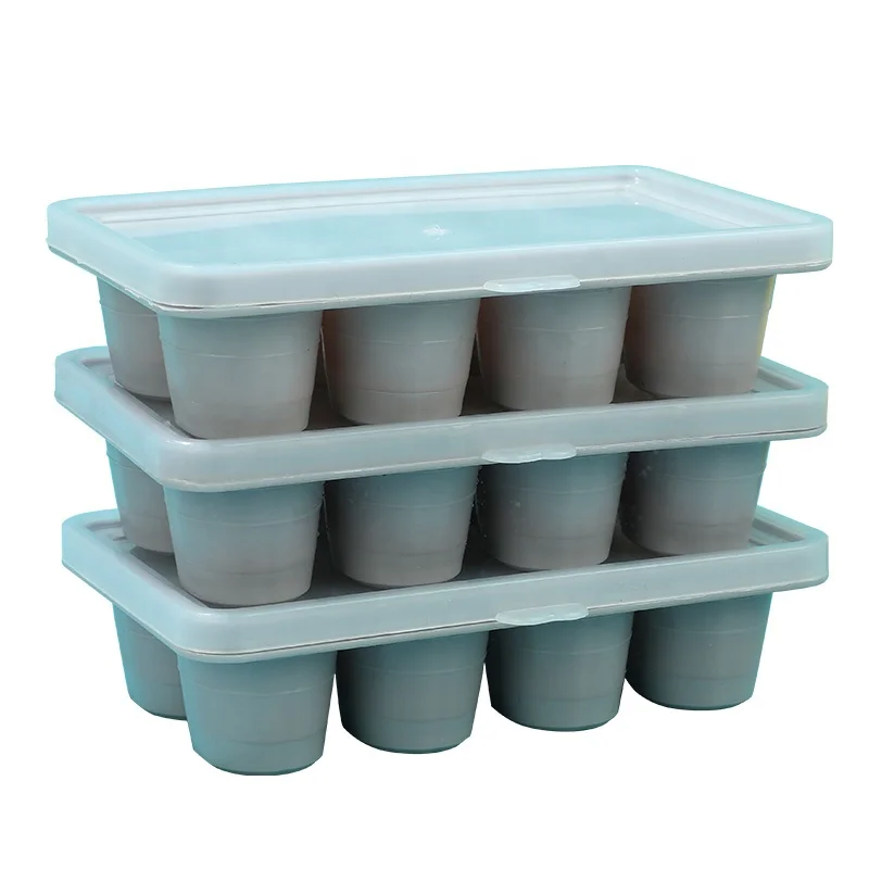 Dy257 plastic reusable 8 cavities easy release ice cube mold Silicone ice cube tray with lid for making chilled drinks