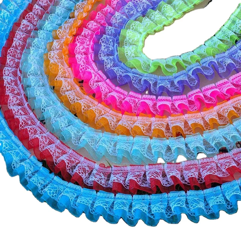 25mm diy clothes garment dress material 2 layer ruffle fabric trim edge craft sewing accessories polyester organza tulle lace