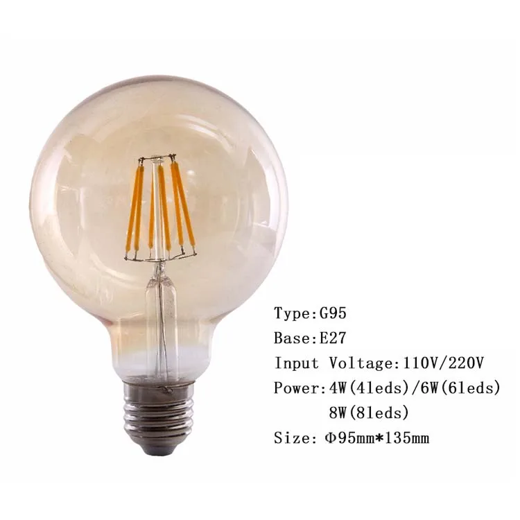 Decoration 110V 220V  2200K 2700K E27 E26 G95 Decorate LED filament AmberEdison light bulbs