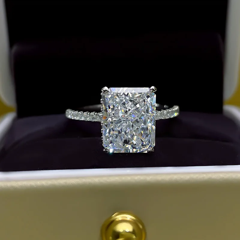 Fine Jewelry Luxury Classical Pure 925 Sterling Silver Square Zircon Colored Diamond Bridal Finger Rings for Women Girls