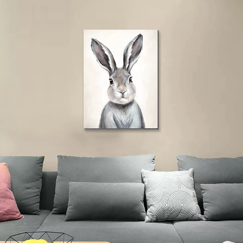 Современный реалистичный серый кролик 50% Ручная Роспись Кролик Холст Картина маслом для настенного искусства
