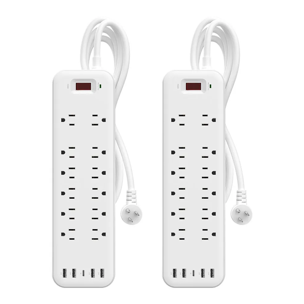 2020 Newest power strip surge protector USB type C wall sockets 12 AC outlet extension board