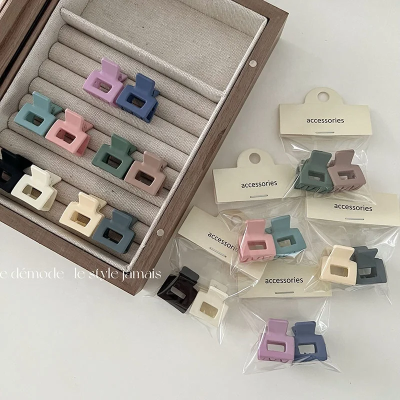 2PC New Mini Korean Hair Clips Claw 2022 Colorful Acrylic Acrylic Square Kids Girl Hair Clips Accessories