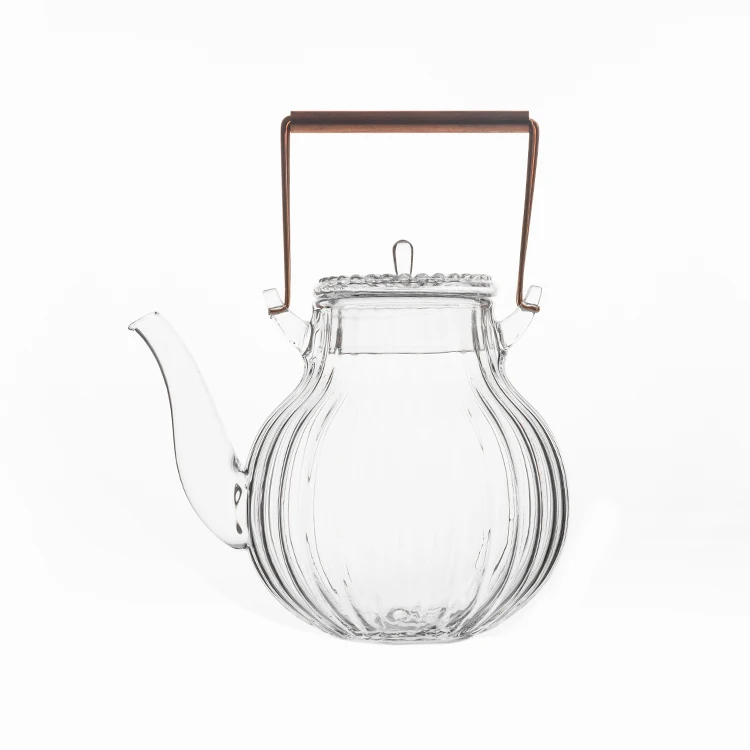 High Quality Glass Pot Water Kettles with Brass Handle High Borosilicate Glass Teapot
