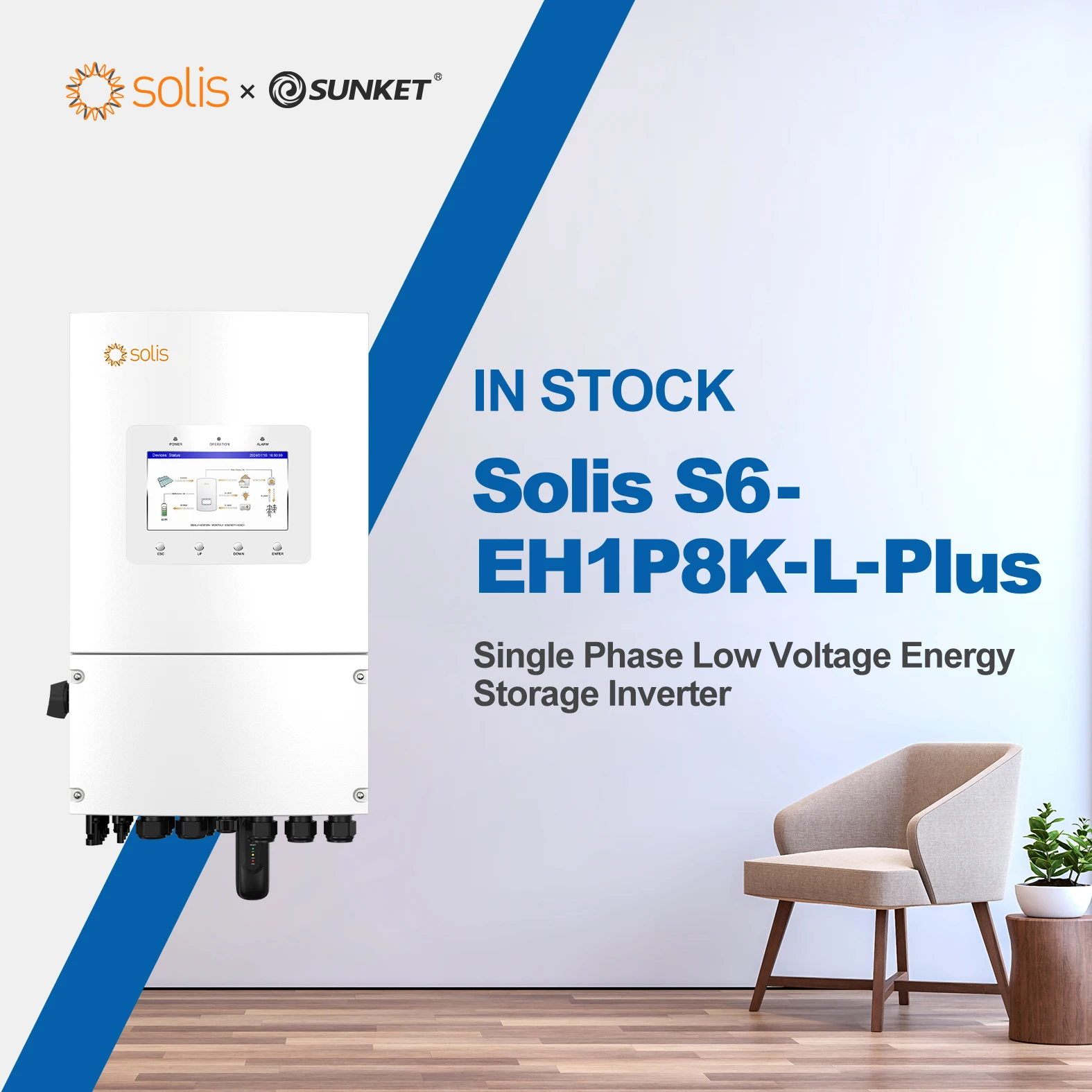 Solis S6-Eh1P8K-L-Plus 8Kw Hybrid Inverter Low Voltage 48V 230Vac 5Kva 6Kva 8Kva Single Phase Solar Energy Inverter