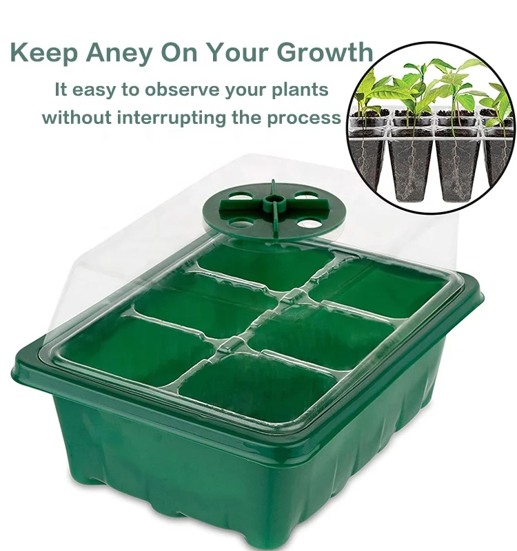Wholesale Garden Nursery Plant Seed Grow Tray With Lid 12 Cell Germination Seedling Starter Tray Kit With Dome Grow Light