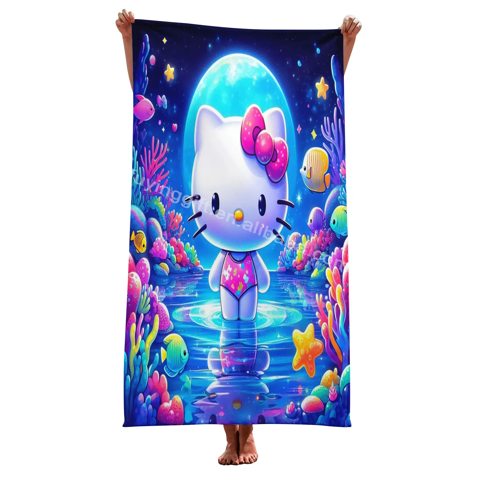 Персонализированное аниме kawaii cat kitty детское пляжное полотенце с мультяшным принтом длинные большие полотенца из микрофибры индивидуальным логотипом