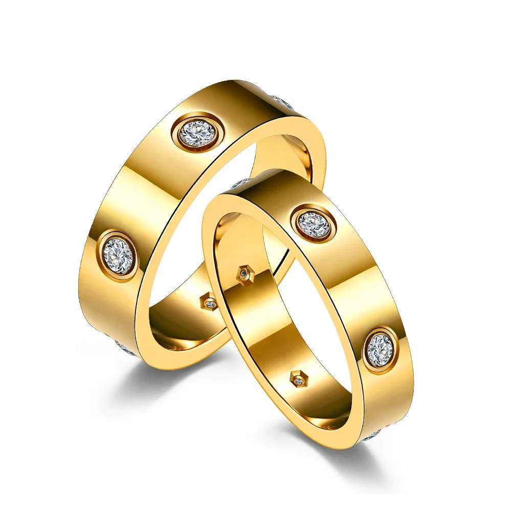 Wholesale high quality 24k gold Dubai wedding ring couple ring wedding rhodium plated stainless steel ring jewelry