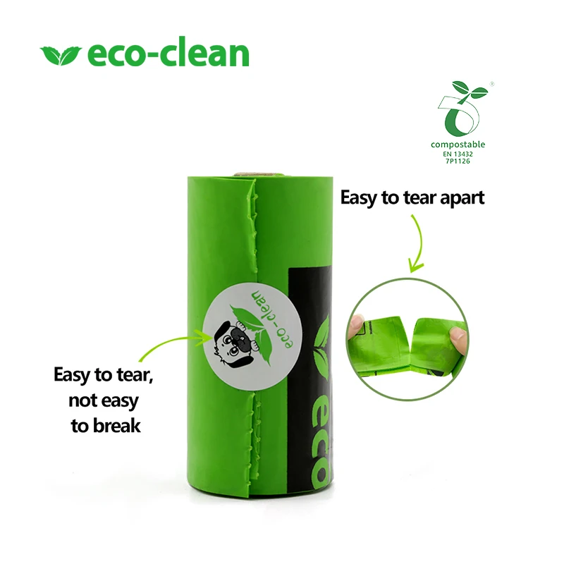 Eco-clean EN13432 органический пакет с логотипом 100% компостируемых экологически чистых кукурузных крахмальных какашек коробкой