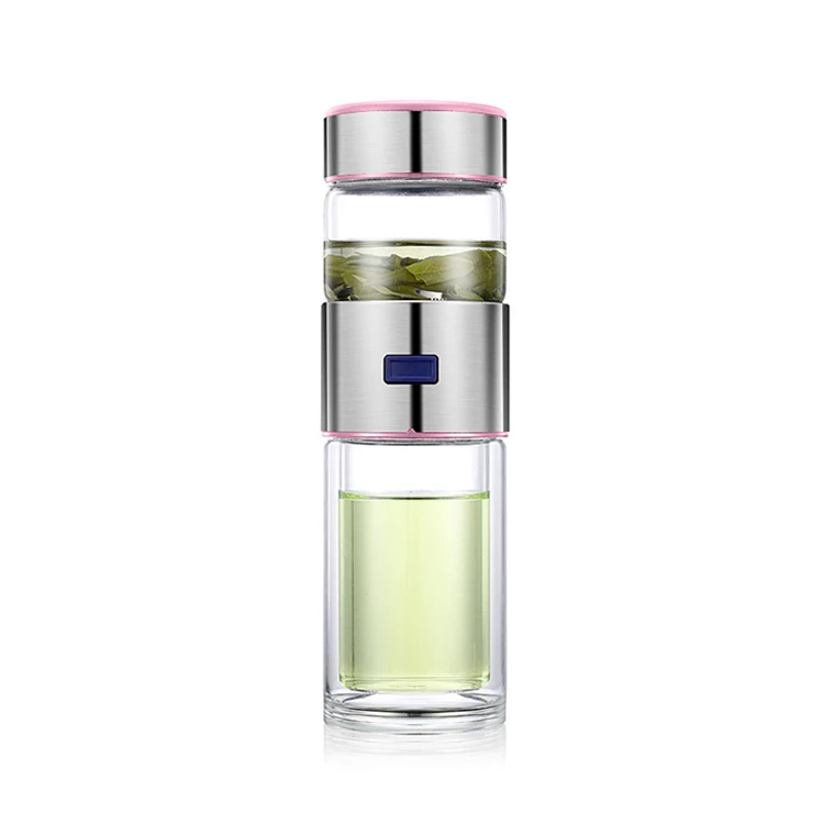 Private Label 400ml Tea Infuser Drinking Glass Water Bottle With Custom Logo