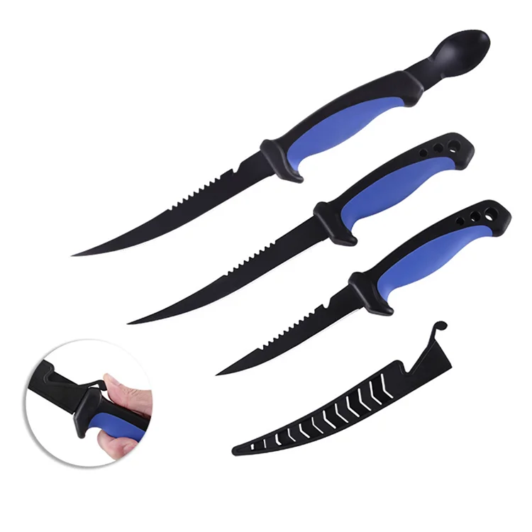
Stainless steel fish knife with back teeth and outdoor fishing gear scabbard cover 