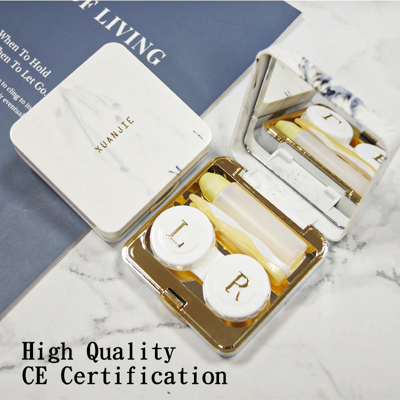 
Fancy portable eco-friendly case contact lenses container travel contact lens dual case box Marble Stripe Convenient Unisex 088 