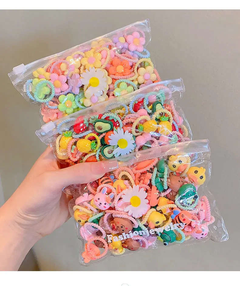 2023 New 20PCS/bag Children Cartoon Flower Princess Headwear Girls Kids Mini Elastic Hair Bands Tie Girls Accessories Baby