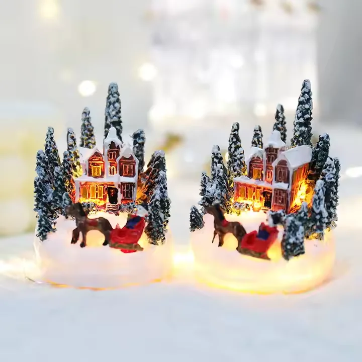 Xmas New LED Light Up Animated Santa Flying Resin Musical Christmas Village for Seasonal Decor and Gift Anniversary Celebration