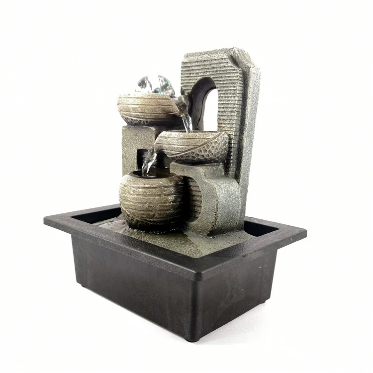 Wholesale Resin Flowing Ornaments 3 Tier Relaxation Indoor Waterfall Tabletop Water Fountain
