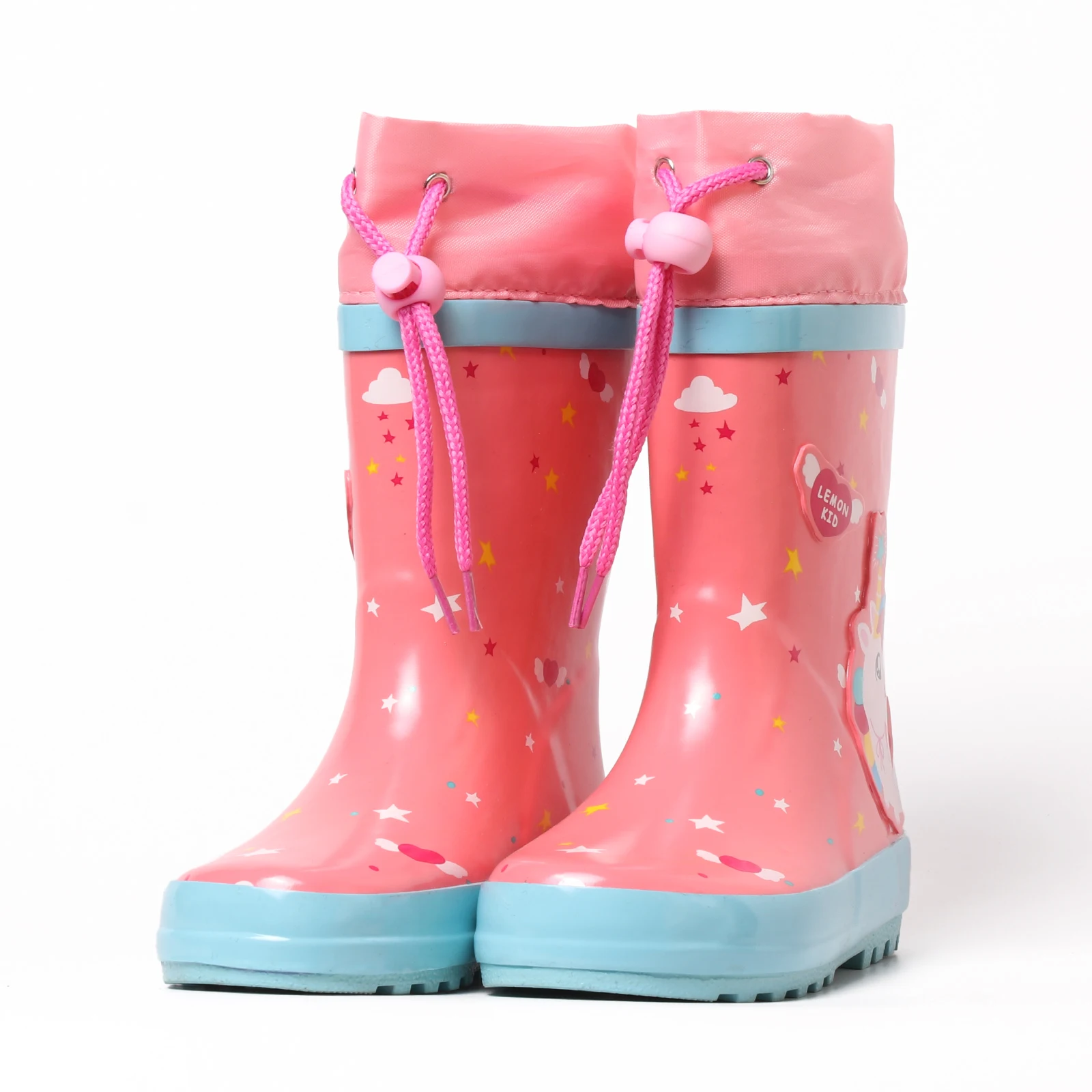 mud boots kids easy on handles rubber latex rain boots cozy lining bandable rain shoes for little kids