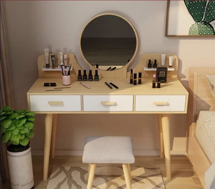 Nordic Style Storage Cabinet Integrated Dressing Table with Mirror and Stool Dressing Table