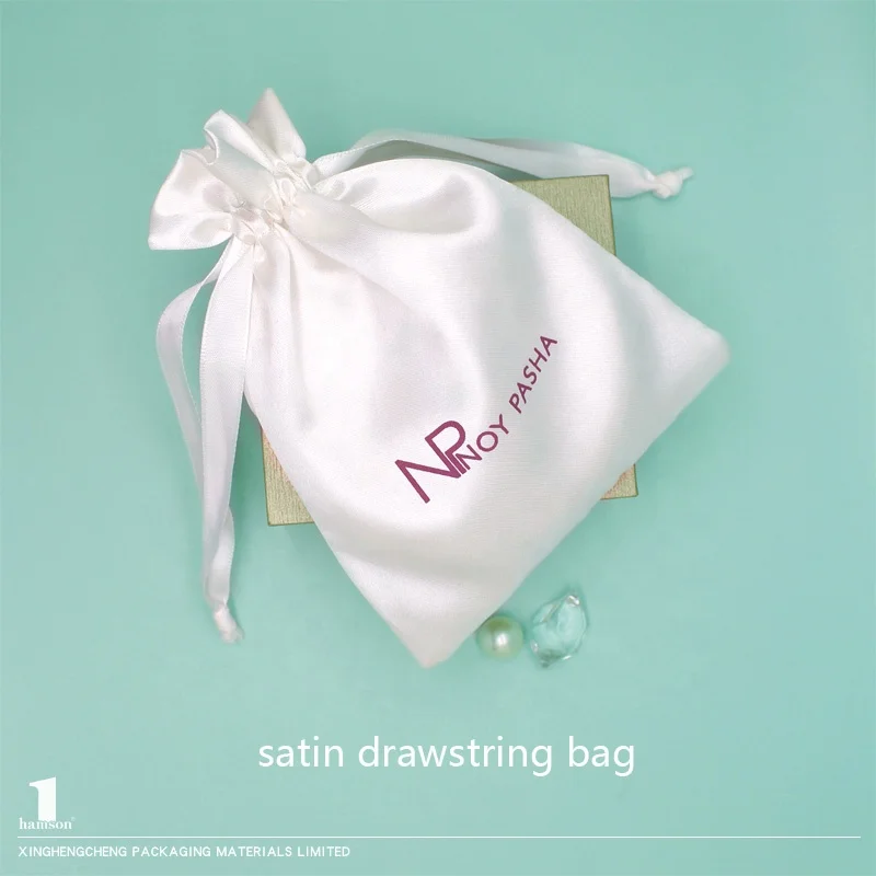 Customized Smooth White Jewelry Gift Bag Silk Satin Drawstring Pouch Bag Wig Storage Bag