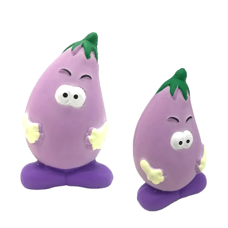 Manufacture squeaky light purple latex eggplant with pig nose dog toy