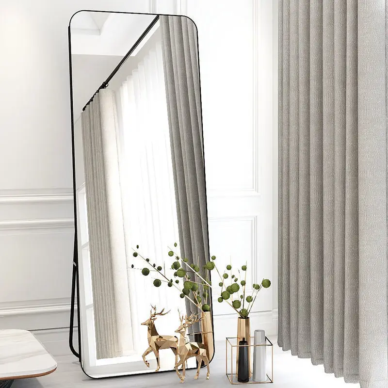 Custom large size black metal frame full body mirror wall mirror standing floor decorative mirror