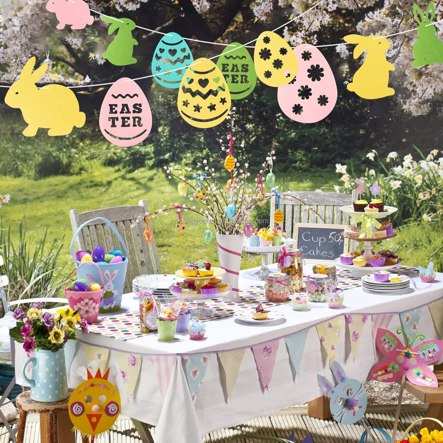 Felt Easter Bunny And Egg Banner Easter Hanging Decoration