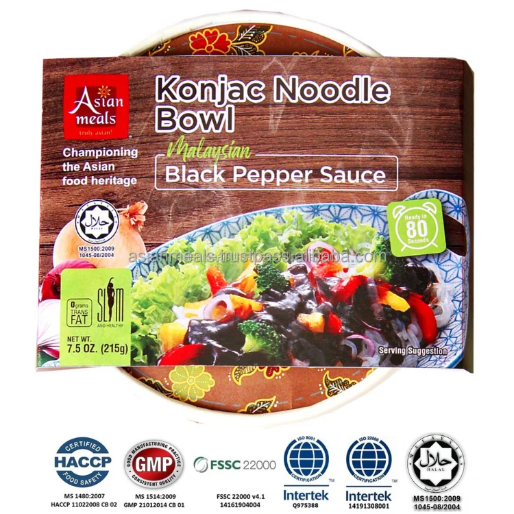 Wholesale AsianMeals Konjac Instant Yam Noodle Bowl Black Pepper sauce Konnyaku Shirataki  Hot Sale Halal Malaysian Delicious