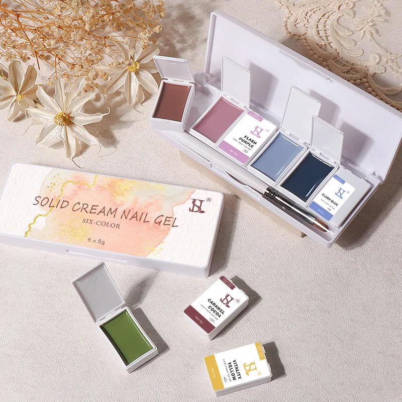 HS New Products Solid Pudding Gel Set Private Label 6 Colors Solid Cream Gel Polish Kit