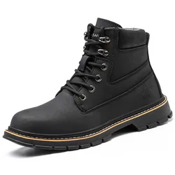 S3 security leather waterproof goodyear rubber soles work boots industry used steel toe brown cap safety shoes without no lace