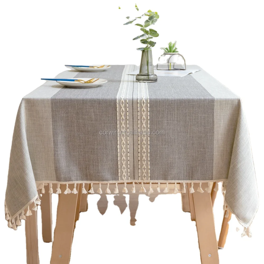 Japanese style striped tablecloth linen and cotton like fabric jacquard tablecloth