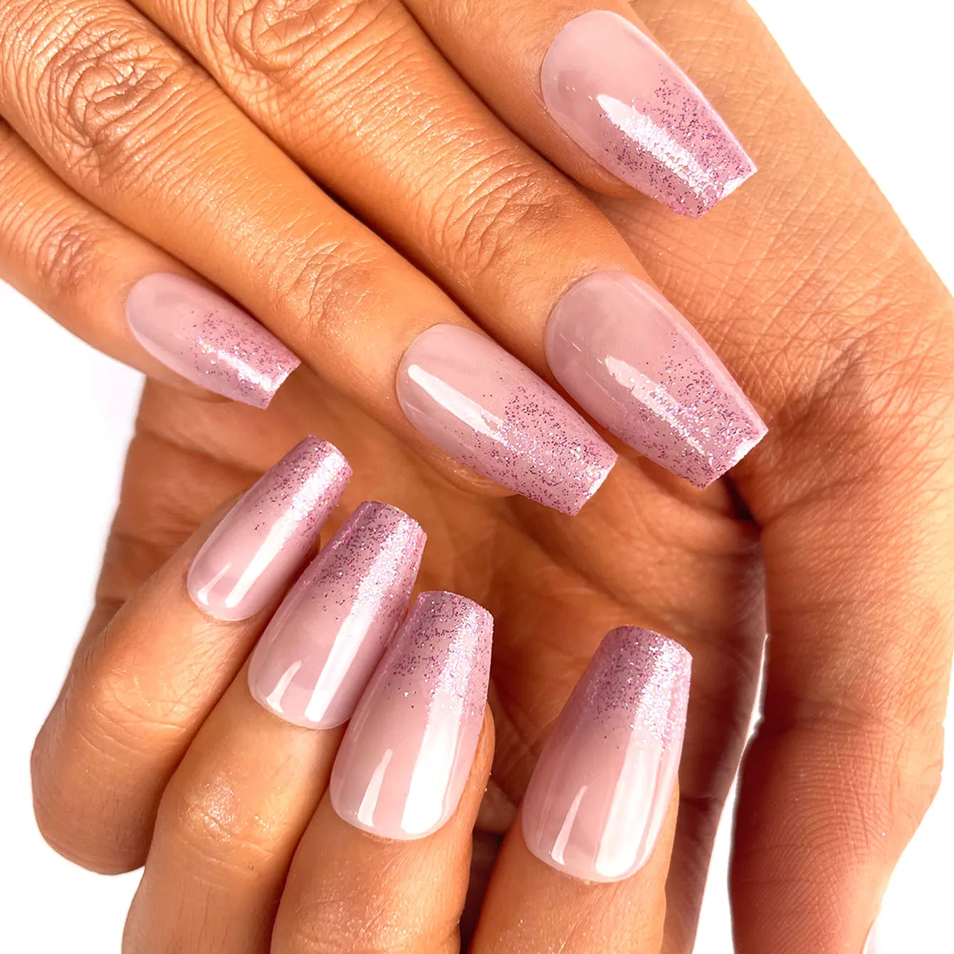 Cheap Price Press On Designer Nails Bulk Medium Coffin Artificial Acrylic Fingernail Tips Nude Pink Glitter Ombre Reusable Nails