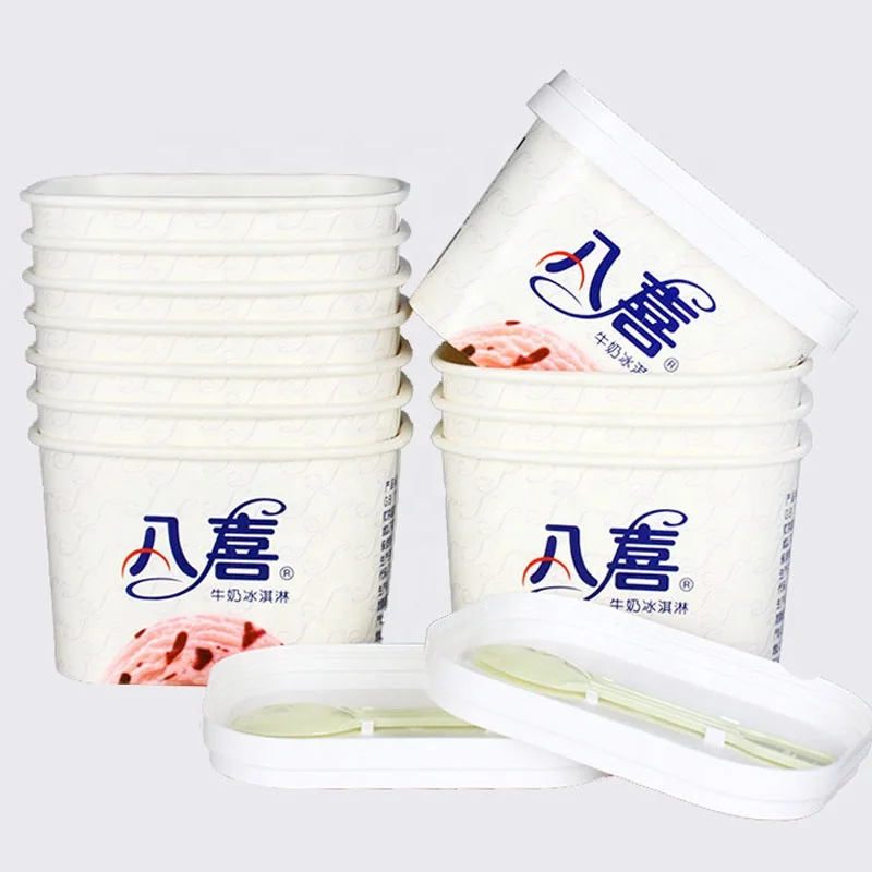 Square Disposable Paper Cups Pudding Ice Cream Jelly Cake Paper Container with custom printing