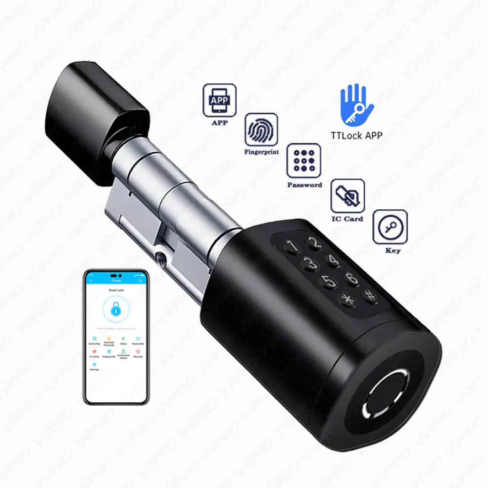 TTLock APP Adjustable length automatic telescopic intelligent smart cylinder lock Fingerprint smart door lock