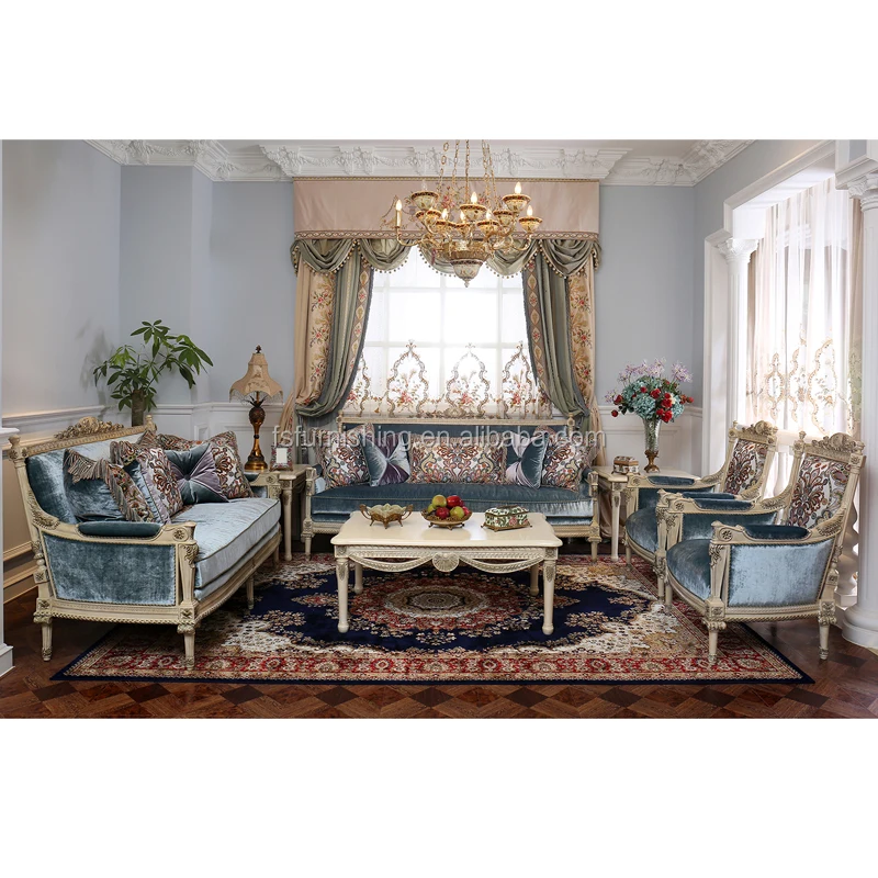 High end customized french fairy princess  feel cream white gold leaf sofa set  antique living room art furniture set