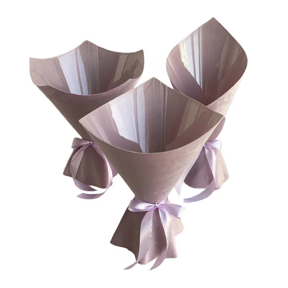 Ready-to-assemble velvet flower package/ Conic, triangular, pentagonal & round shapes/ Gift flower packaging for bouquet