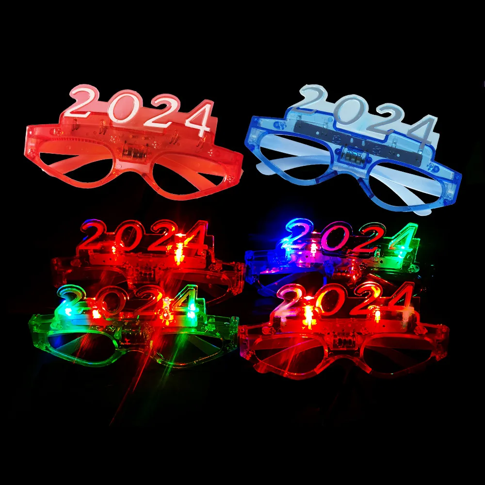 Plastic 2024 Kids LED Glasses Frame Flashing Eyeglasses For New Year Christmas Party Bar Supplies Light Up 2024 Party Glasses