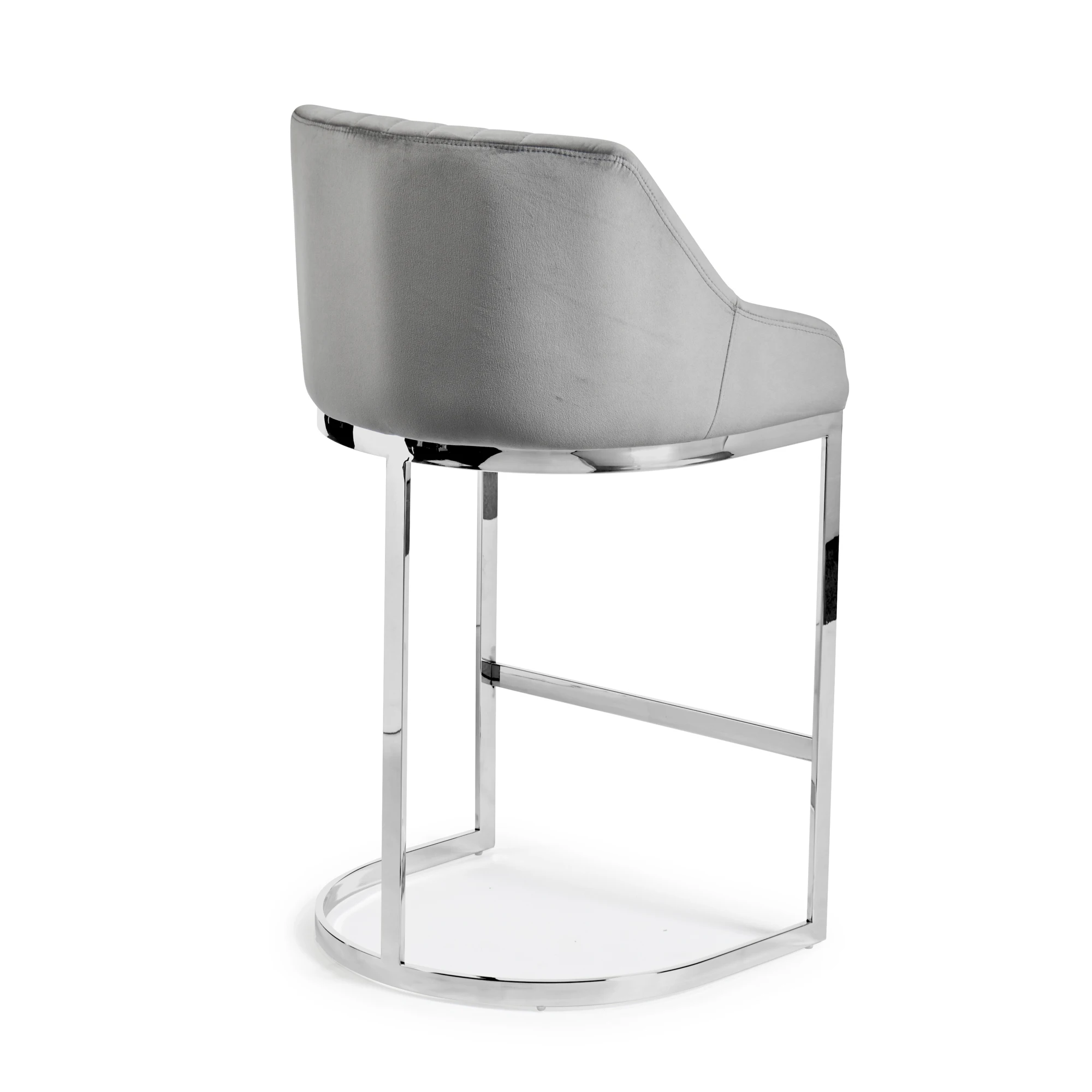 Velvet Bar Stools Leisure Furniture Cafe Upholstered Bar Chairs Grey High Quality Modern Manufacturer Commercial Furniture