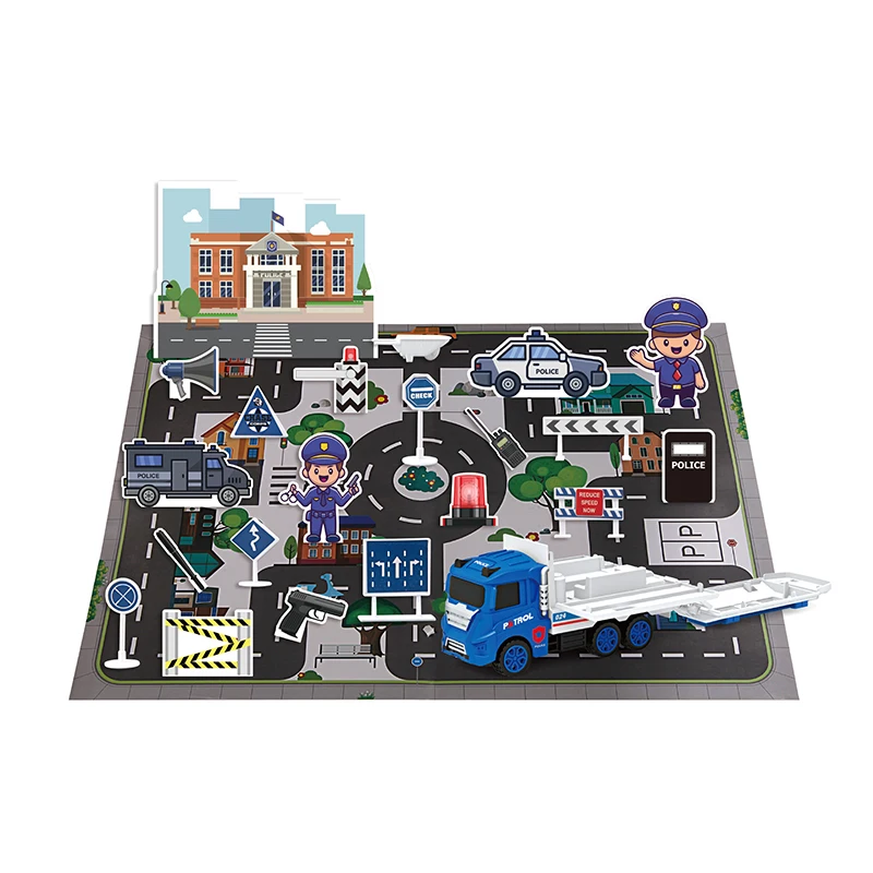 Детский литой полицейский грузовик с картой и 3D пазлом автомобиль игровой