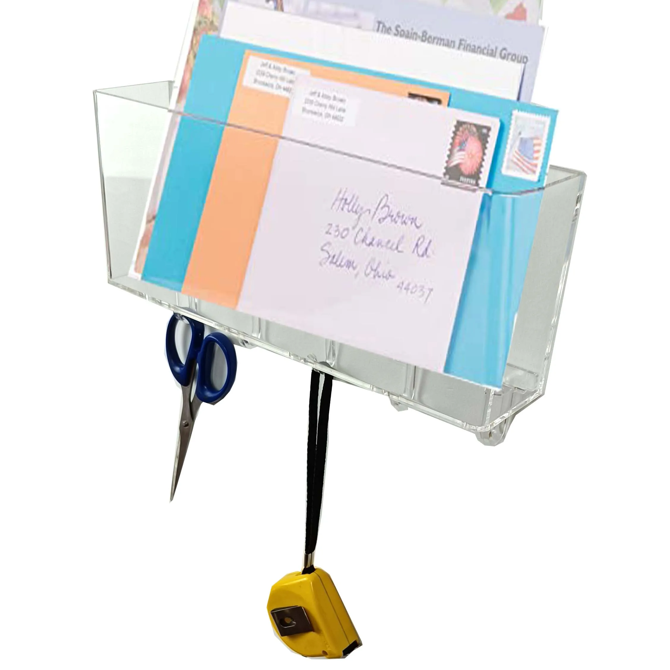 2022 Hot Sell Decorative Acrylic Mail Holder for Wall with 5 Key Hooks Wall Mounted Key Holder with Top Mail Storage Basket