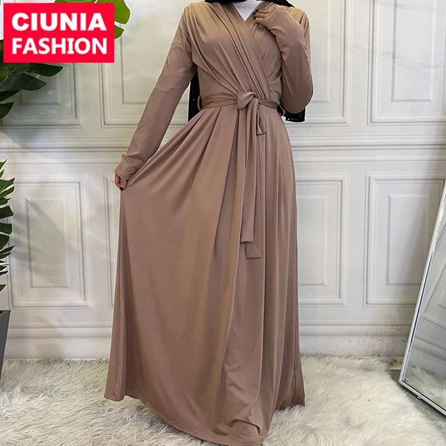 6421 # Abaya мусульманские платья скромная повседневная одежда большие размеры мягкая трикотажная однотонная плиссированная