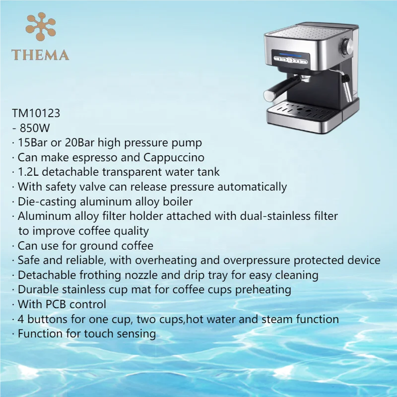 Thema CKD SKD Stainless Steel Milk Foam 1.6L High Pressure 20bar Italian Ulka Pump Cappuccino Espresso Coffee Machine Maker