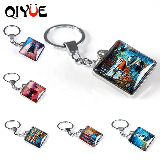 
Customize Photo Double-sided Oil Painting Crystal Glass Keychain 
