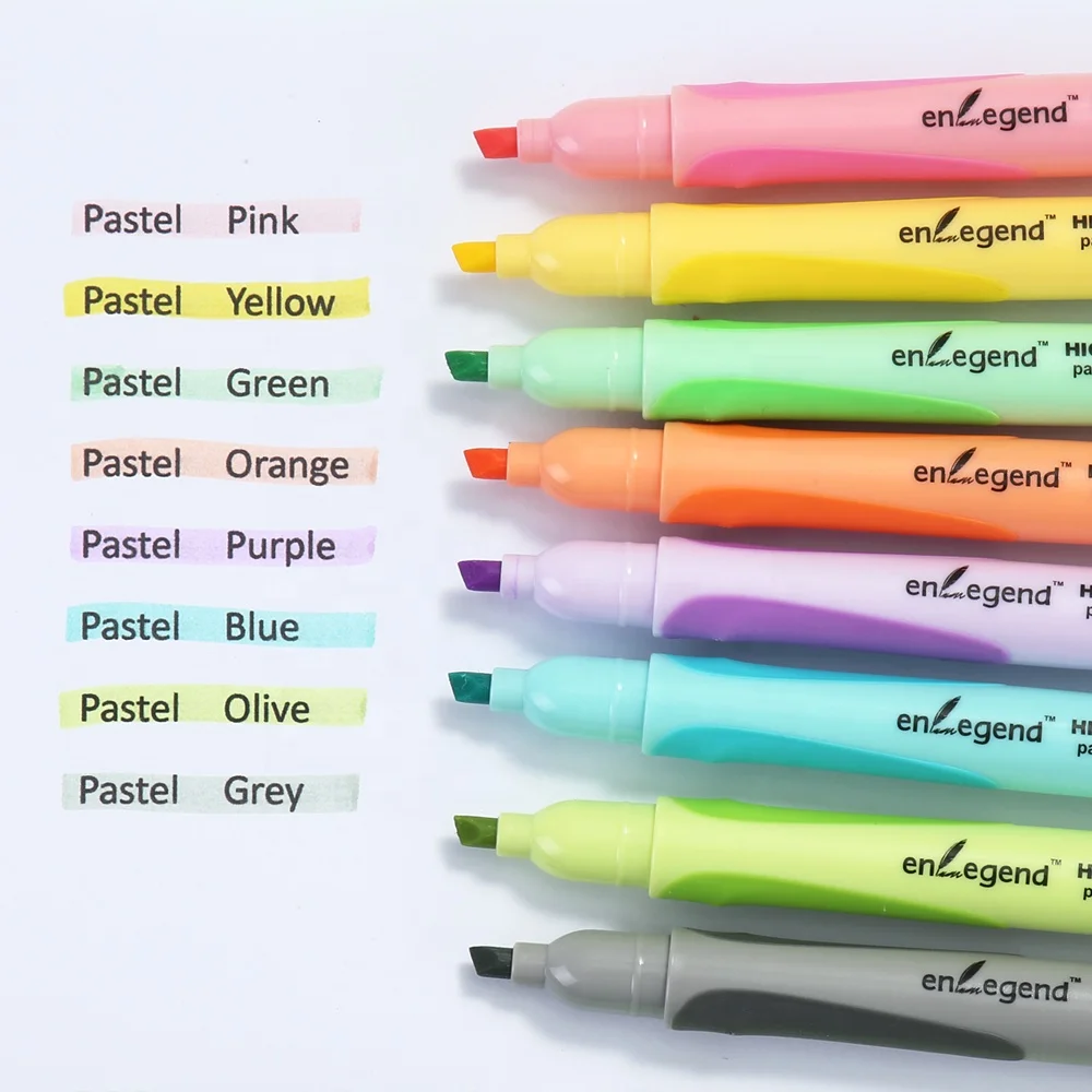 Fashionable Design Pastel Color Text Marker Pen Highliters Stationery Style Customer Logo With Rubber Grip