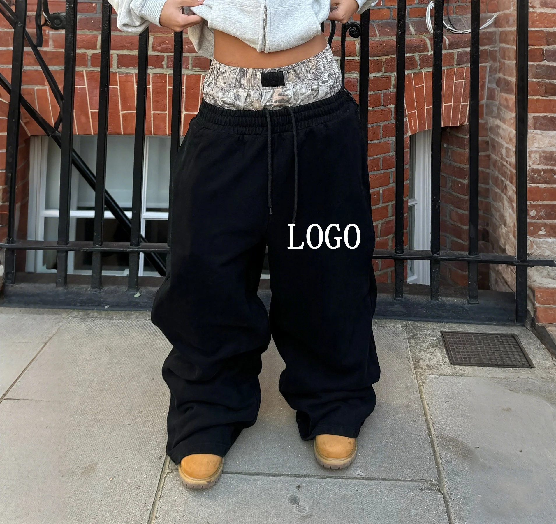 custom  High quality OEM oversize terry cotton loose baggy jogger wide leg men sweat pants mans high double waisted sweatpants