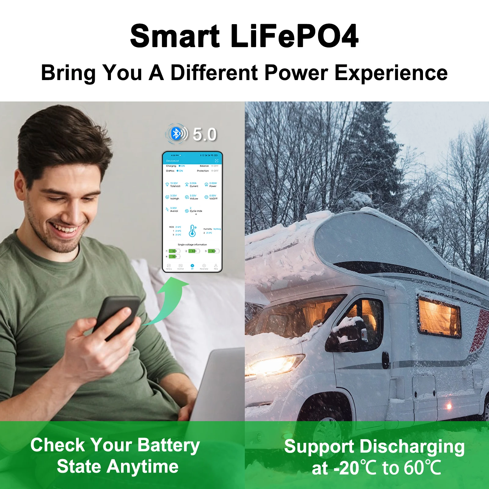 EU Stock Bluetooth5.0 12V 100Ah LANPWR LiFePO4  Battero Deep Cycle Lithium Iron Phosphate batteries100Ah 24V 12V EV Battery