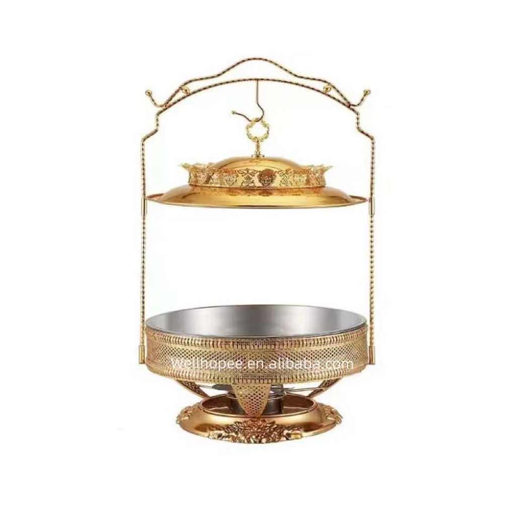Middle east dinner set serving dish food warmer gold luxury alcohol gel liquid fuel round towel cover hanging chafing dish