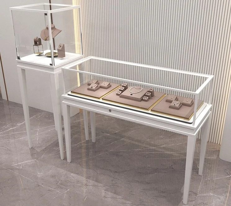 Jewelry Display Cabinet Customization Glass Showcase Tempered Glass Display Shelves Gold Shop Glass Counter Display Stand