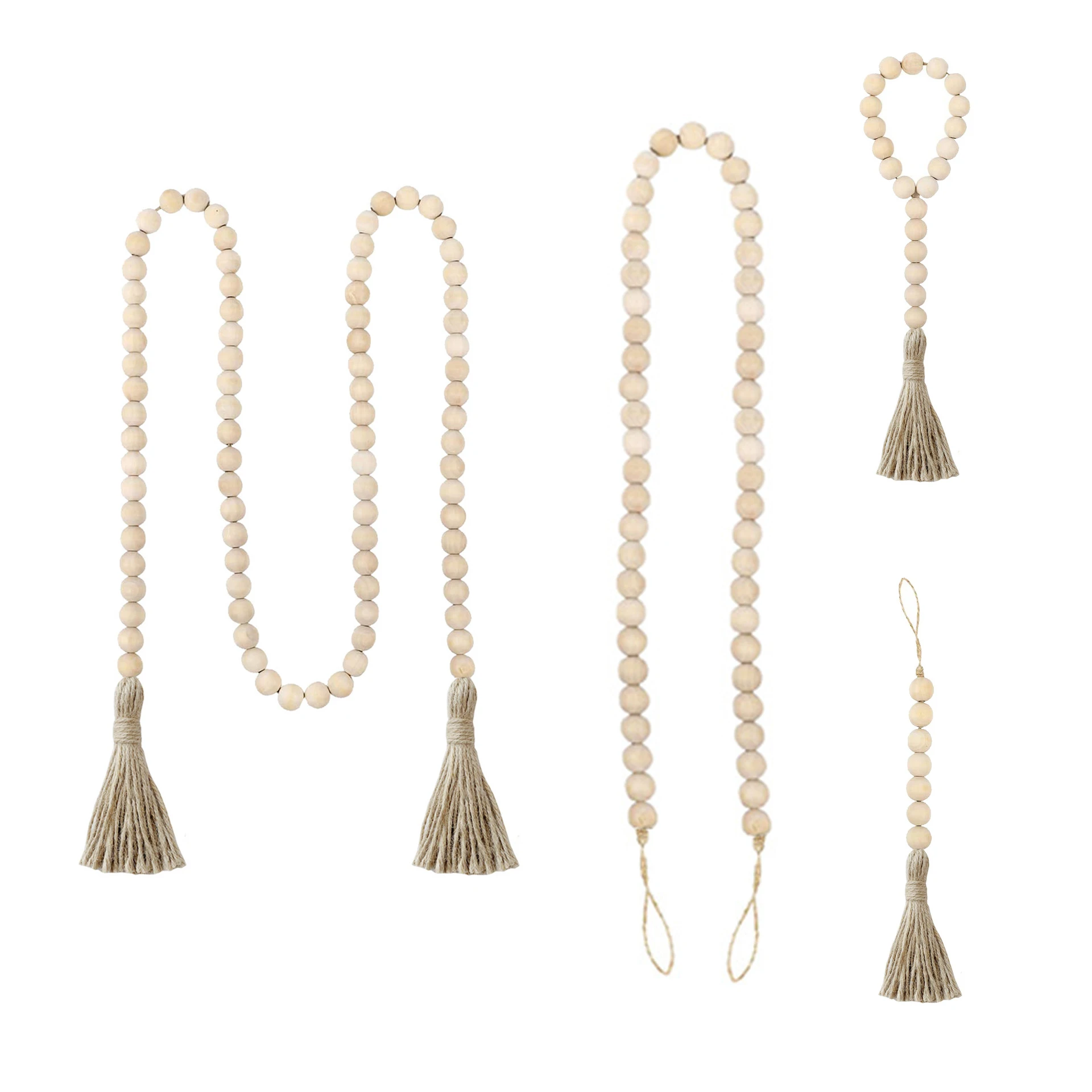 Factory Direct Supply 4PCS Wooden Keychain Beads Wood Bead Garland With Tassels